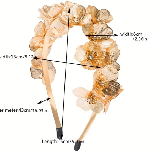 Gold Floral Rhinestone Headband - Picture 3 of 4
